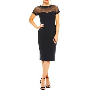 Illusion Yoke Crepe Cocktail Dress